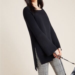 Anthropologie Elise Ribbed Tunic - boatneck black knit sweater - L - NWT